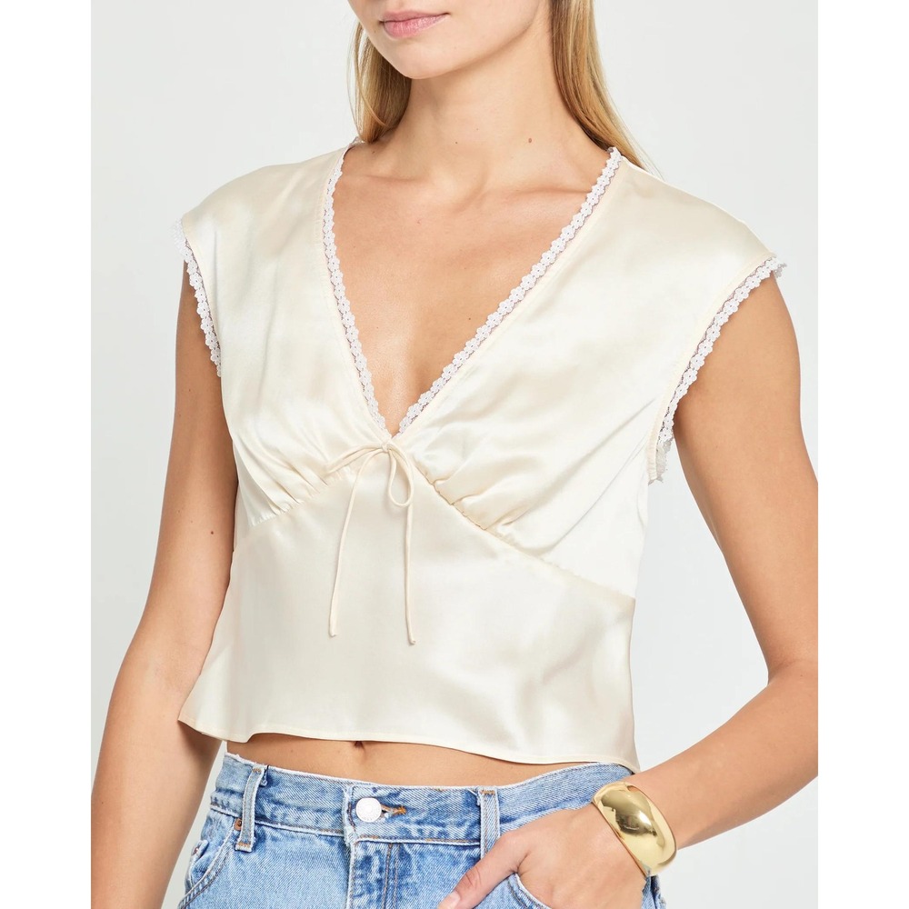 NWT Kourt Arida Lace Trim Cropped Silk Top - Size 6